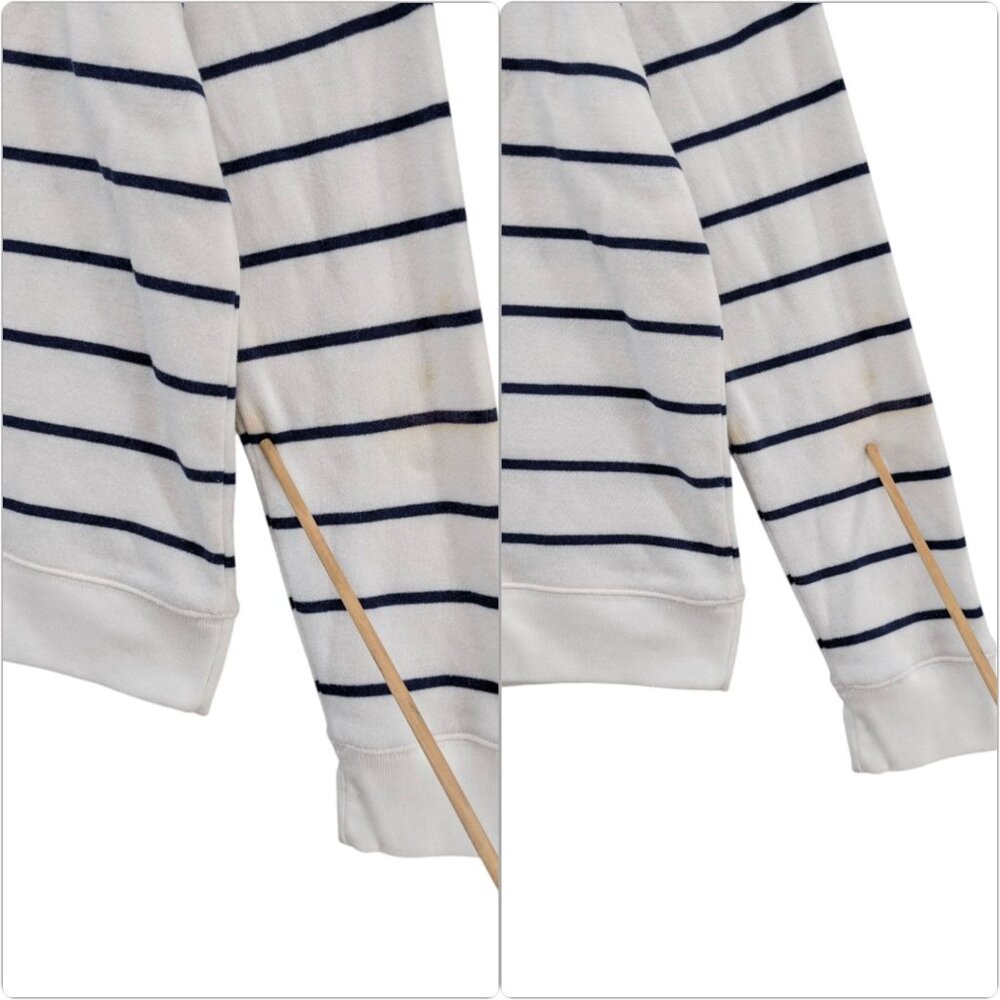 J.CREW Funnelneck Cloudspun Fleece Sweatshirt Womens White Navy Stripe LS Size S - Picture 8 of 8